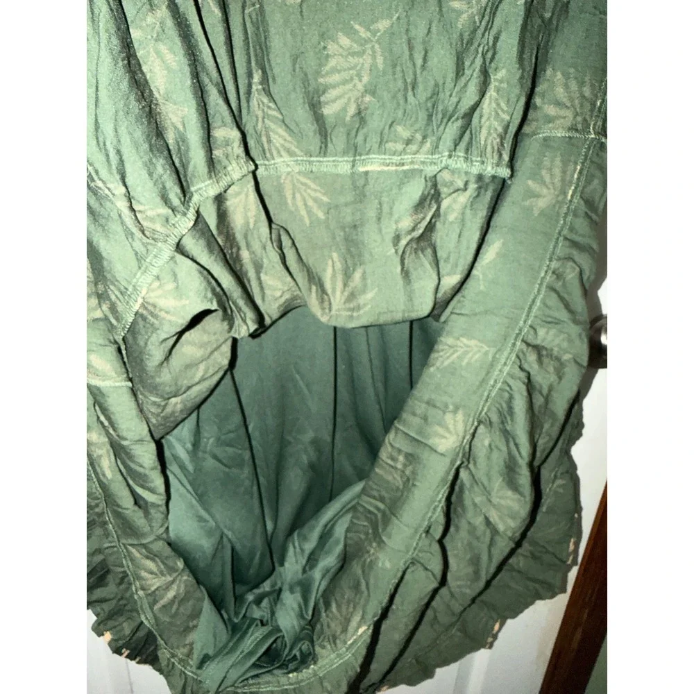 Polagram Olive Green Smocked Leaf Print Maxi Dress Flutter Sleeve L PSD3944-S - Picture 10 of 10